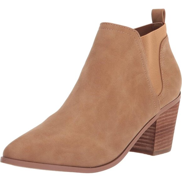 DV By Dolce Vita Frilli Bootie Boots Sz 9 Camel Brown Suede Leather Stacked Heel - Picture 1 of 13